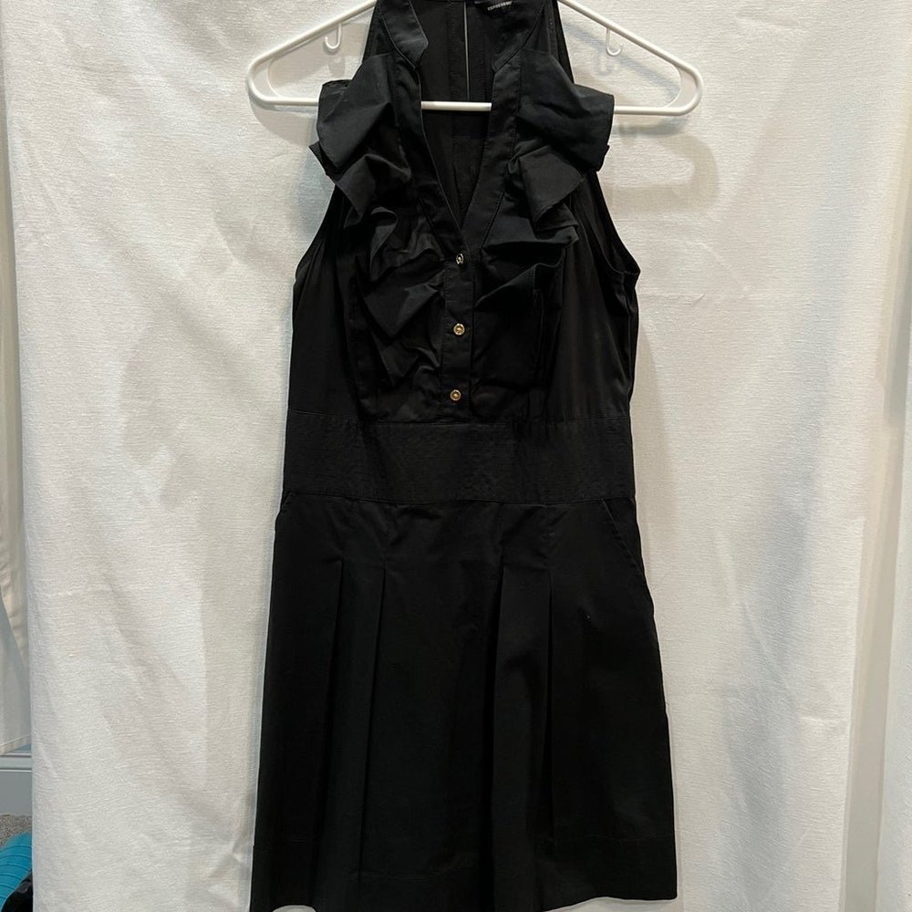 Black Sleeveless Express dress with ruffle front